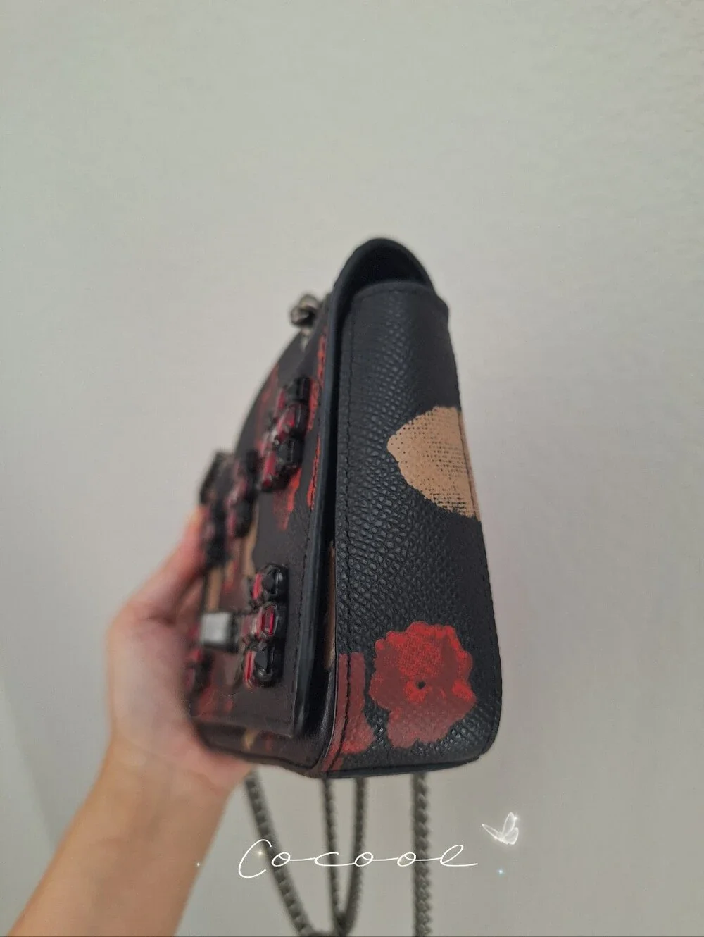 NWT COACH FLORAL JEWELED EMBOSSED MINI CHAIN CROSS BODY F52473
